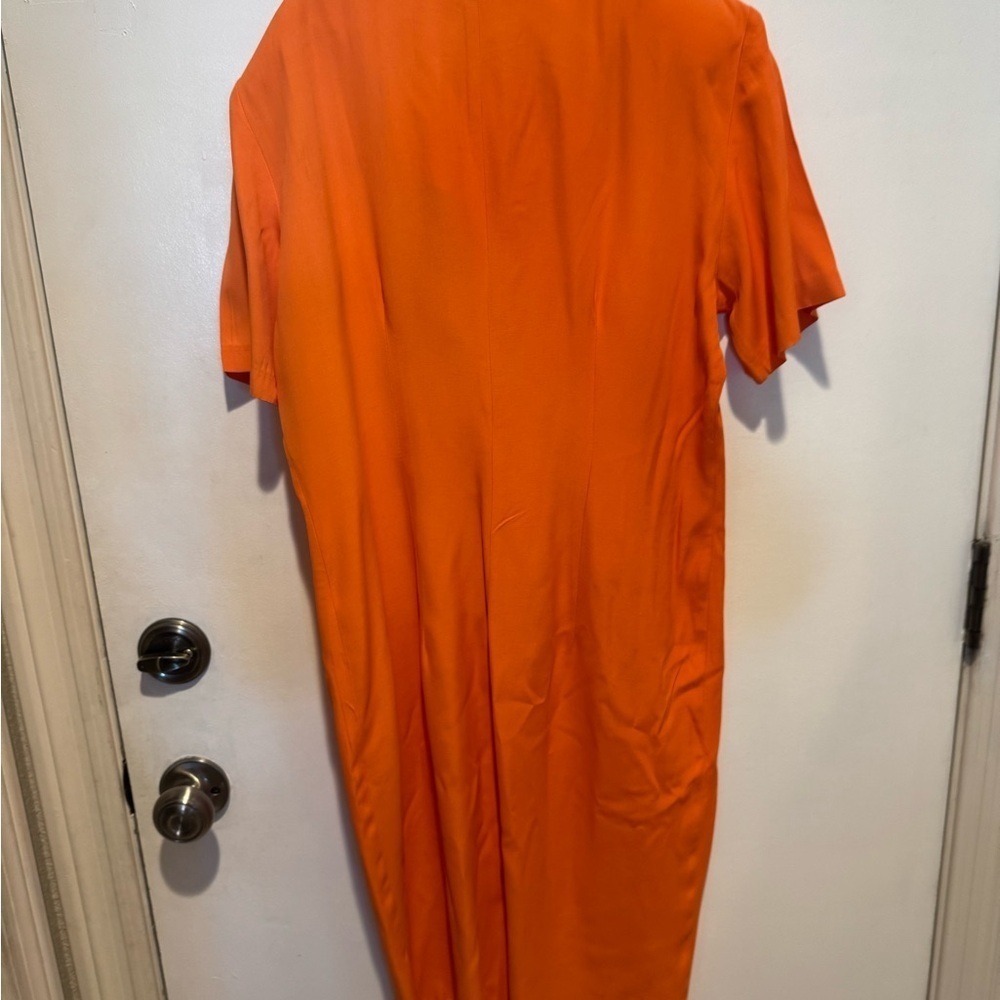 Vintage Orange Pencil Dress large brass colored buttons, shoulder pads sz 4 fit - Picture 8 of 8